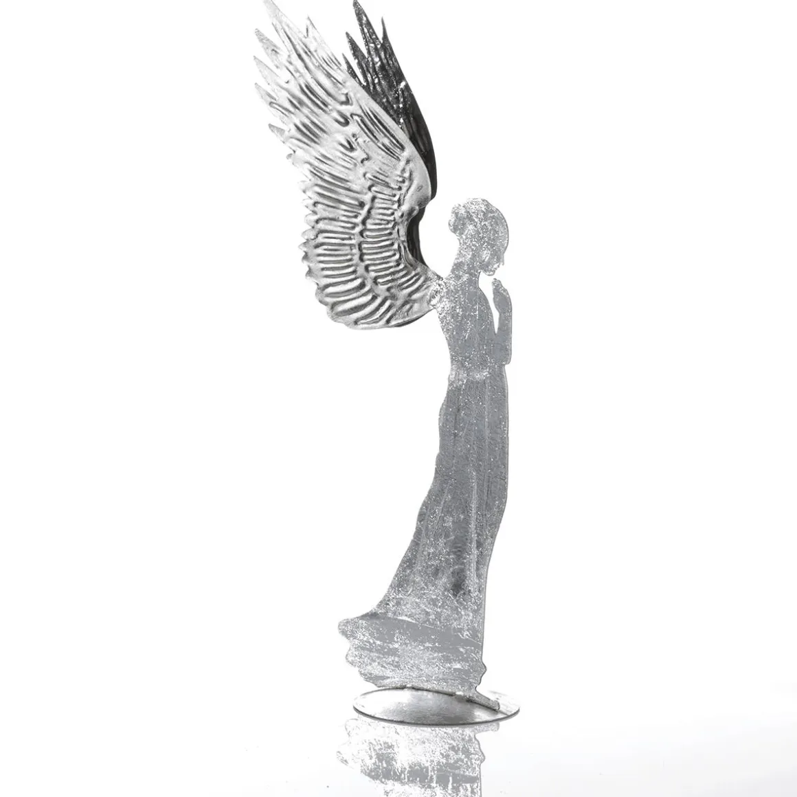 Ángel Decorativo De Metal Con Aspecto De Hoja De Plata, 54 Cm