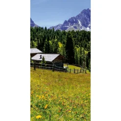 Pancarta De Tela Ignífuga "Pasto De Montaña Con Cabaña" De Tela De Bandera 100 X 200 Cm