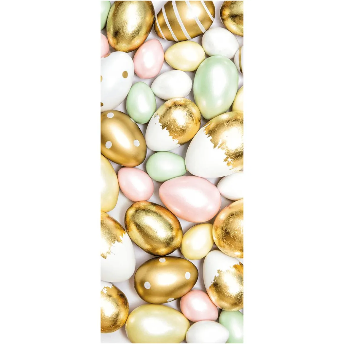 Pancarta De Tela Ignífuga "Huevos De Pascua En Pastel Y Oro" De Tela De Bandera 75 X 180 Cm