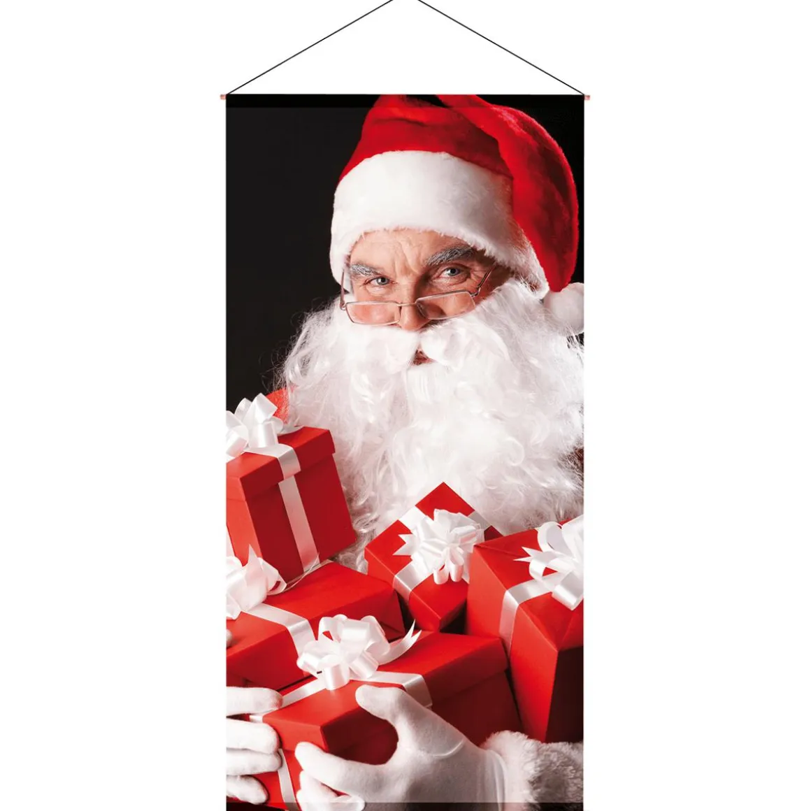 Pancarta De Tela Ignífuga "Papá Noel Con Regalos Rojos Y Blancos" De Tela De Bandera 100 X 200 Cm