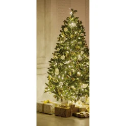 Pancarta De Tela Ignífuga "Árbol De Navidad Iluminado Y Decorado En Oro" Tela De Bandera 75 X 180 Cm