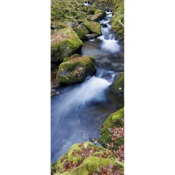 Pancarta De Tela Ignífuga "Motivo De Arroyo Y Piedras De Musgo" De Tela De Bandera 75 X 180 Cm