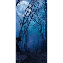 Pancarta De Tela Ignífuga "Bosque Nocturno Bajo La Luna Llena" De Tela De Bandera 100 X 200 Cm