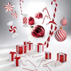 Pancarta De Tela Ignífuga "Bolas De Navidad Rojas En La Nieve" Tela De Bandera 75 X 180 Cm
