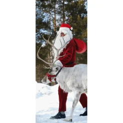 Pancarta De Tela Ignífuga "Papá Noel Con Renos" De Tela De Bandera 75 X 180 Cm