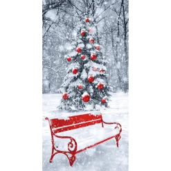 Pancarta De Tela Ignífuga "Banco Rojo De Invierno" De Tela De Bandera 100 X 200 Cm
