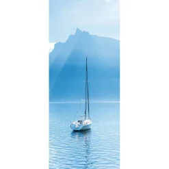 Pancarta De Tela Ignífuga "Velero Frente A Los Alpes Suizos" De Tela De Bandera 75 X 180 Cm