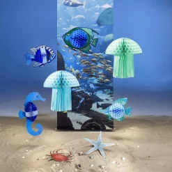 Pancarta De Tela Ignífuga "Paisaje Submarino En El Acuario" De Tela De Bandera 75 X 180 Cm