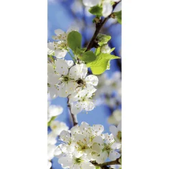 Pancarta De Tela Ignífuga "flores De Manzano Blancas Con Abeja" De Tela De Bandera 75 X 180 Cm