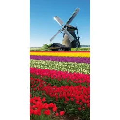 Pancarta De Tela Ignífuga "Molino De Viento En El Campo De Tulipanes" De Tela De Bandera 100 X 200 Cm