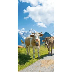 Pancarta De Tela Ignífuga "Felices Vacas Lecheras En Los Alpes" En Tela De Bandera 100 X 200 Cm