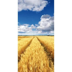 Pancarta De Tela Ignífuga "campo De Maíz Dorado Bajo Un Cielo Azul" De Tela De Bandera 100 X 200 Cm