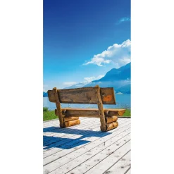 Pancarta De Tela Ignífuga "Banco De Madera Junto Al Lago" De Tela De Bandera 100 X 200 Cm