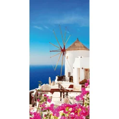 Pancarta De Tela Ignífuga "Molinos De Viento En El Mar Griego" De Tela De Bandera 100 X 200 Cm