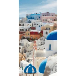 Pancarta De Tela Ignífuga "Casas En Santorini, Grecia" Tela De Bandera 100 X 200 Cm