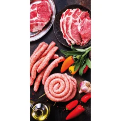Pancarta De Tela Ignífuga "Carne Y Salchichas" De Tela De Bandera 100 X 200 Cm