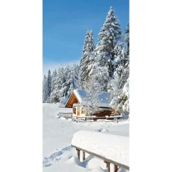 Pancarta De Tela Ignífuga "Cabaña De Invierno" De Tela De Bandera 100 X 200 Cm