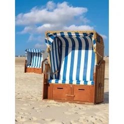 Pancarta De Tela XL "silla De Playa Azul-blanca" De Tela De Bandera Ignífuga 150 X 200 Cm