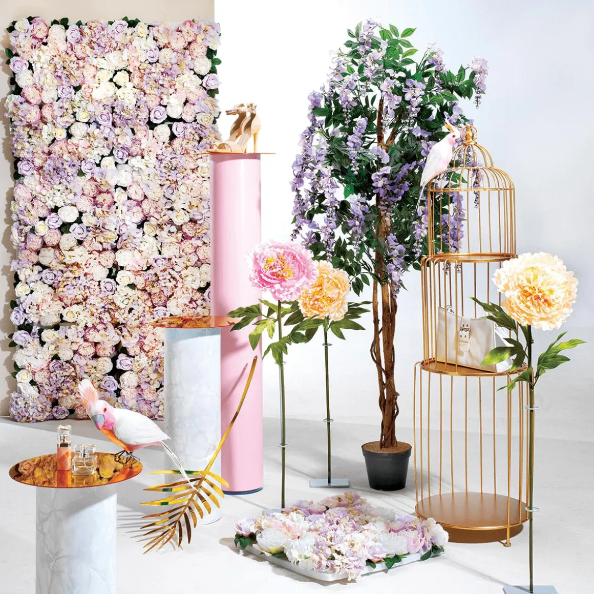 Panel Con Flores En Colores Pastel Artificial