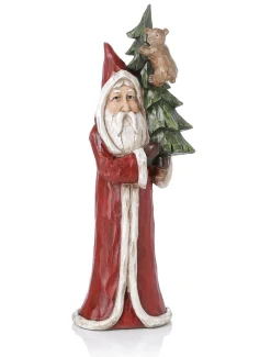 Papá Noel De Madera Pintado Al Natural 51 Cm