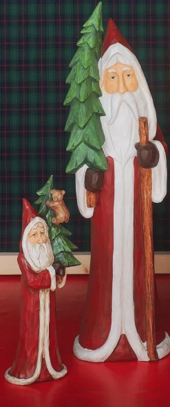 Papá Noel De Madera Pintado Al Natural 51 Cm