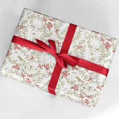 Papel De Envolver Sostenible Con Animales Del Bosque, Vides Y Bayas Rojas - Bobina De Papel De Regalo De 50 M