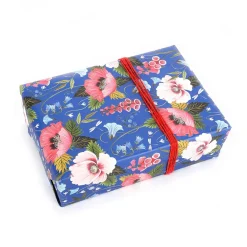 Papel De Regalo Azul Sostenible Con Flores Y Libélulas - Bobina De Papel De Regalo Sostenible De 50 M