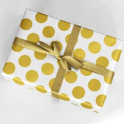 Papel De Regalo Blanco Sostenible Con Puntos Dorados - Bobina De Papel De Regalo De 50 M