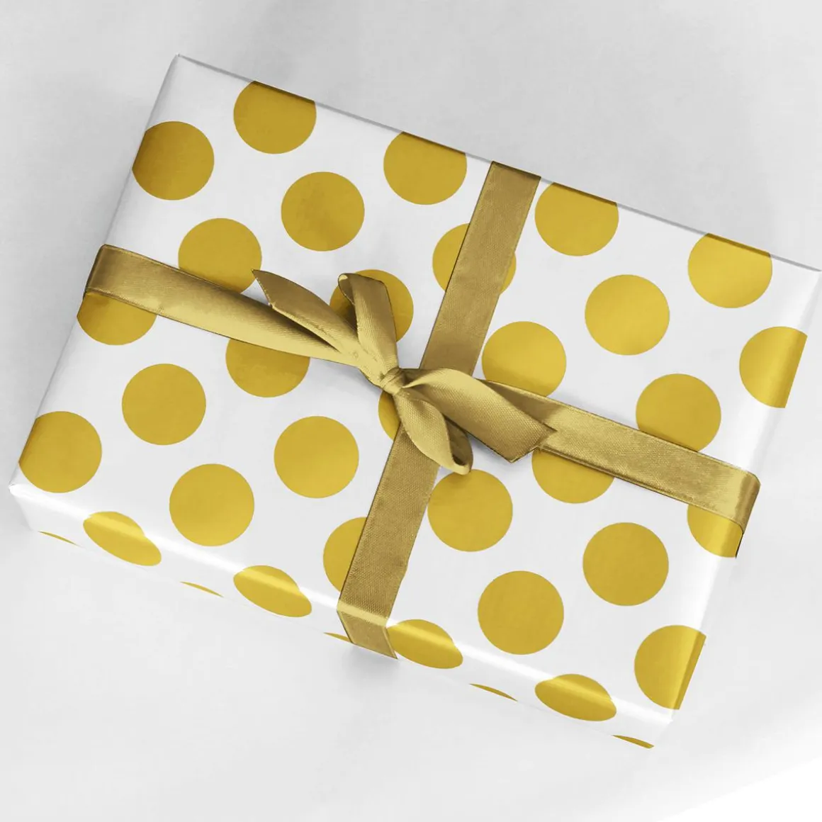 Papel De Regalo Blanco Sostenible Con Puntos Dorados - Bobina De Papel De Regalo De 50 M