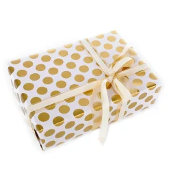 Papel De Regalo Blanco Sostenible Con Puntos Dorados - Bobina De Papel De Regalo De 50 M