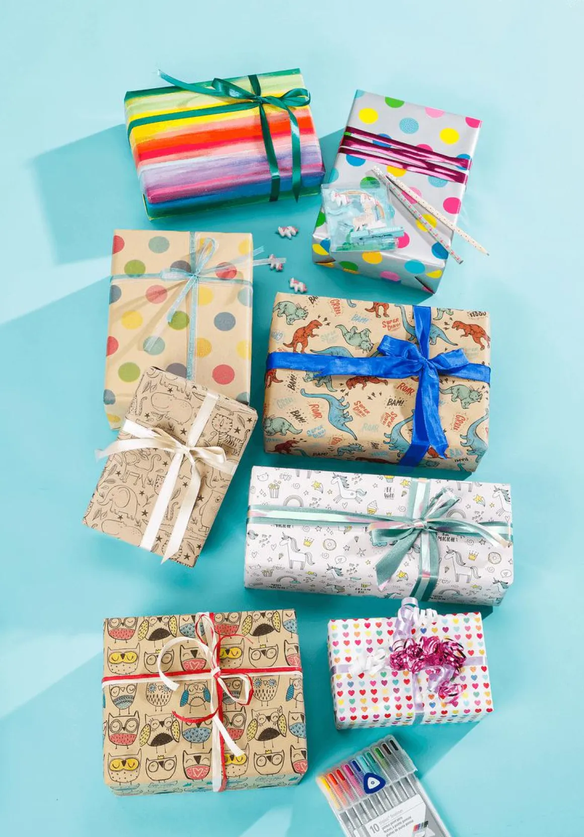 Papel De Regalo Blanco Sostenible Con Corazones De Colores - Rollo De Papel De Regalo De 50 M