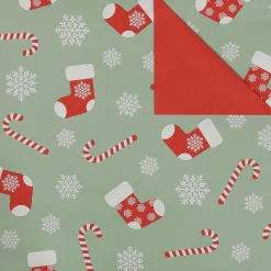 Papel De Regalo De Doble Cara Bastones De Caramelo Y Calcetines, Menta / Rojo