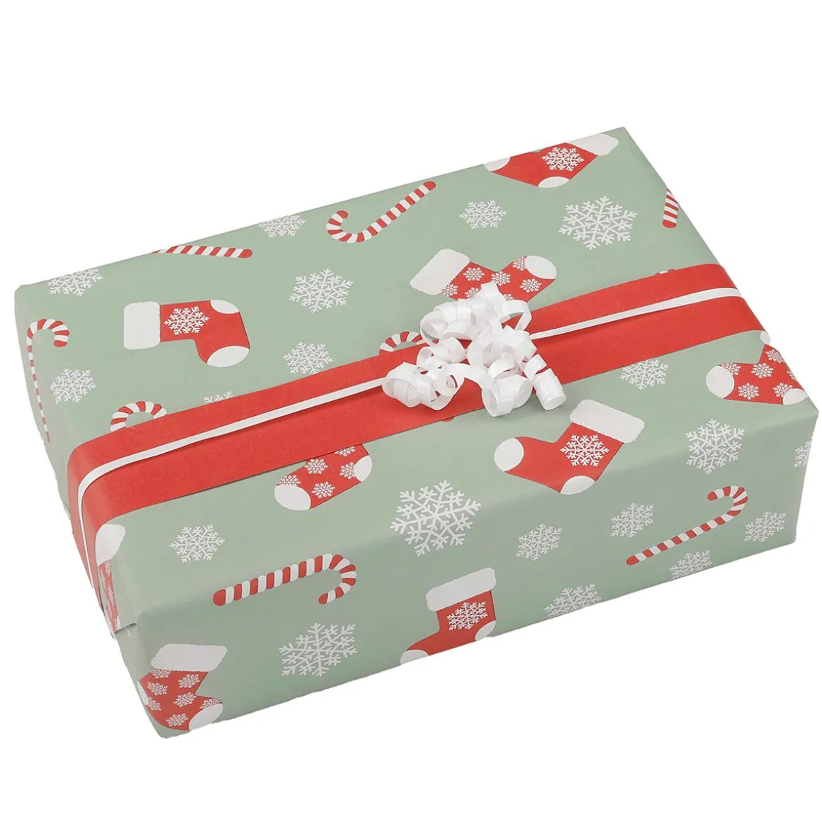 Papel De Regalo De Doble Cara Bastones De Caramelo Y Calcetines, Menta / Rojo