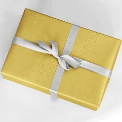 Papel De Regalo Dorado Sostenible Con Motivos Geométricos Brillantes - Bobina De Papel De Regalo De 50 M