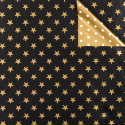 Papel De Regalo Navideño De Doble Cara Con Estrellas Y Puntos Negros Y Dorados - Rollo De Papel De Regalo De 50 M
