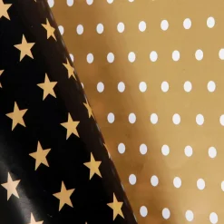 Papel De Regalo Navideño De Doble Cara Con Estrellas Y Puntos Negros Y Dorados - Rollo De Papel De Regalo De 50 M