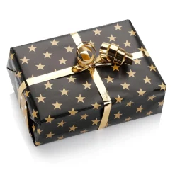Papel De Regalo Navideño De Doble Cara Con Estrellas Y Puntos Negros Y Dorados - Rollo De Papel De Regalo De 50 M