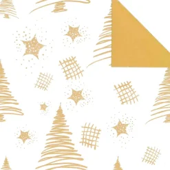 Papel De Regalo Navideño Sostenible De Doble Cara Con Abetos Y Estrellas En Dorado - Bobina De Papel De Regalo De 50 M