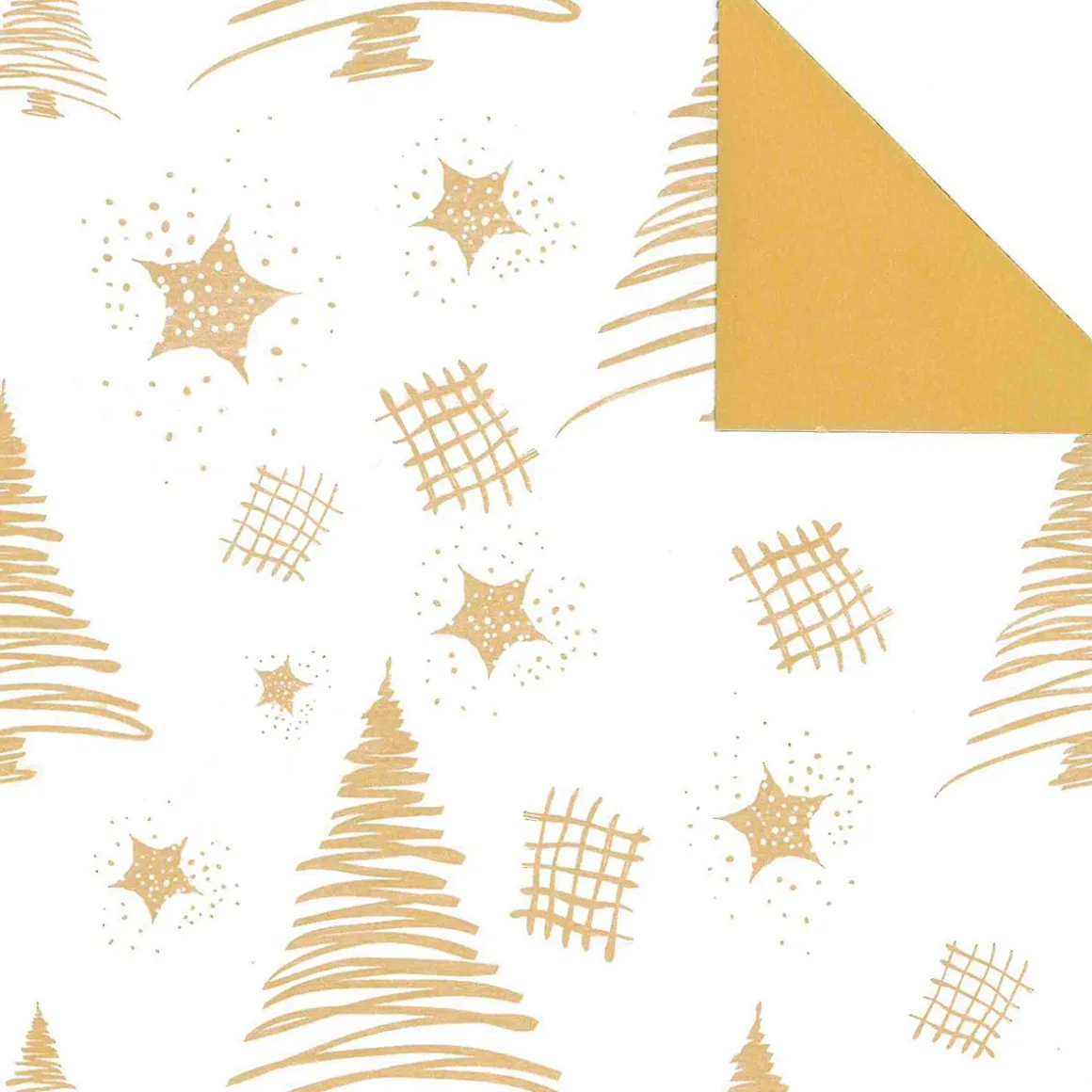 Papel De Regalo Navideño Sostenible De Doble Cara Con Abetos Y Estrellas En Dorado - Bobina De Papel De Regalo De 50 M