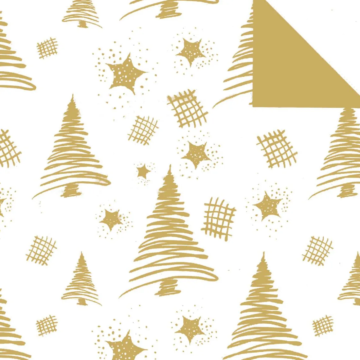 Papel De Regalo Navideño Sostenible De Doble Cara Con Abetos Y Estrellas En Dorado - Bobina De Papel De Regalo De 50 M