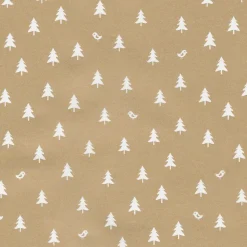 Papel De Regalo Navideño Sostenible Y Dorado Con Abetos Blancos - Bobina De Papel De Regalo De 50 M