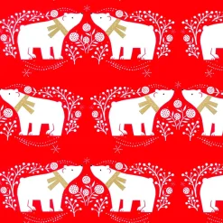 Papel De Regalo Navideño Sostenible De Color Rojo Con Osos Polares Blancos - Bobina De Papel De Regalo De 50 M