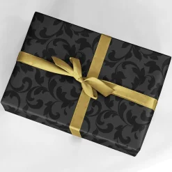 Papel De Regalo Negro Sostenible Con Diseño De Vid Brillante - Bobina De Papel De Regalo De 50 M