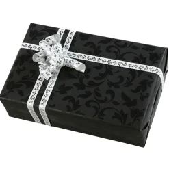 Papel De Regalo Negro Sostenible Con Diseño De Vid Brillante - Bobina De Papel De Regalo De 50 M