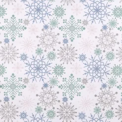 Papel Kraft Blanco Con Copos De Nieve En Azul Claro, Rosa, Plata Y Menta - Rollo De Papel De Regalo De 50 M