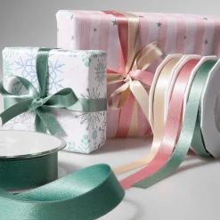 Papel Kraft Blanco Con Copos De Nieve En Azul Claro, Rosa, Plata Y Menta - Rollo De Papel De Regalo De 50 M
