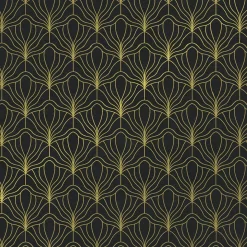 Papel Kraft Negro Reciclado Con Motivo De Abanico Dorado - Bobina De Papel De Regalo De 50 M