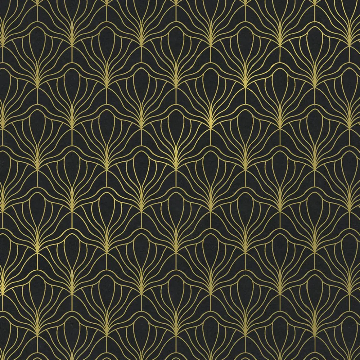 Papel Kraft Negro Reciclado Con Motivo De Abanico Dorado - Bobina De Papel De Regalo De 50 M