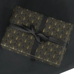Papel Kraft Negro Reciclado Con Motivo De Abanico Dorado - Bobina De Papel De Regalo De 50 M