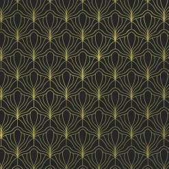 Papel Kraft Negro Reciclado Con Motivo De Abanico Dorado - Bobina De Papel De Regalo De 50 M